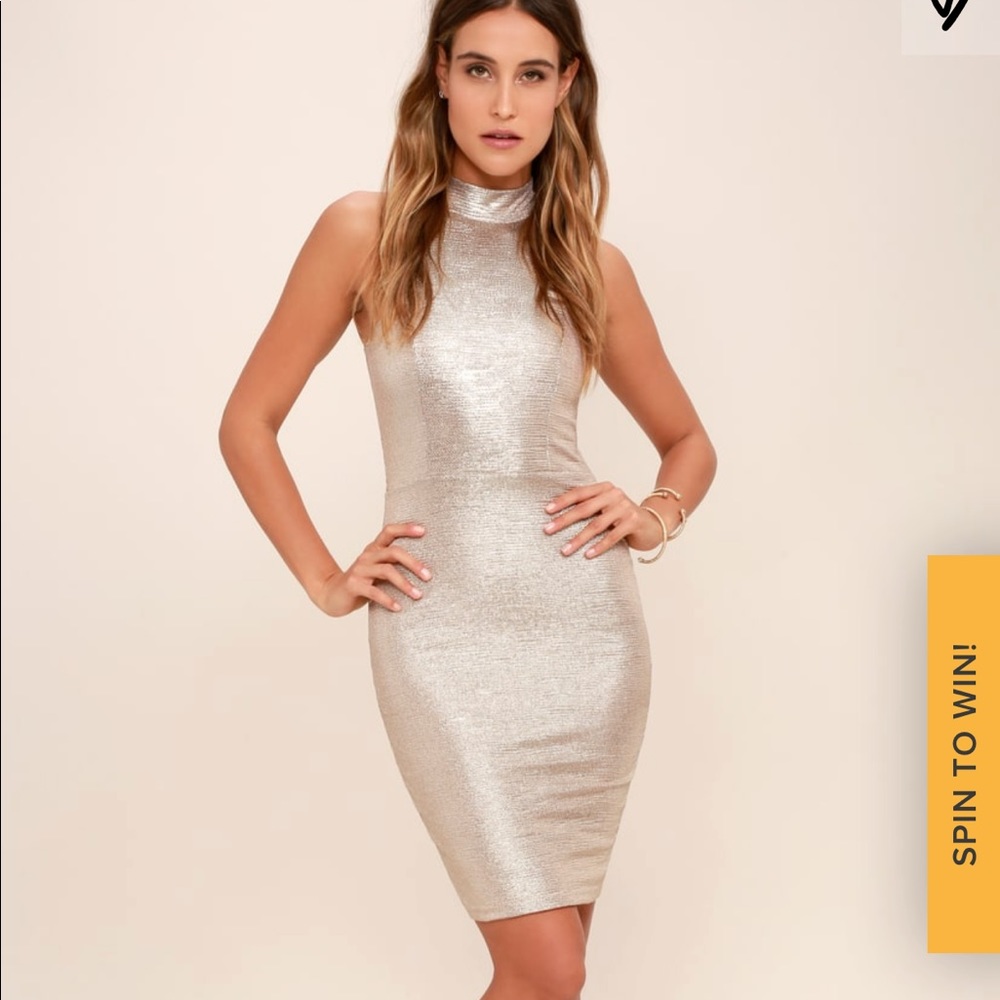 NWT | Diamond Heart Gold Bodycon Dress | Lulus | Sz M